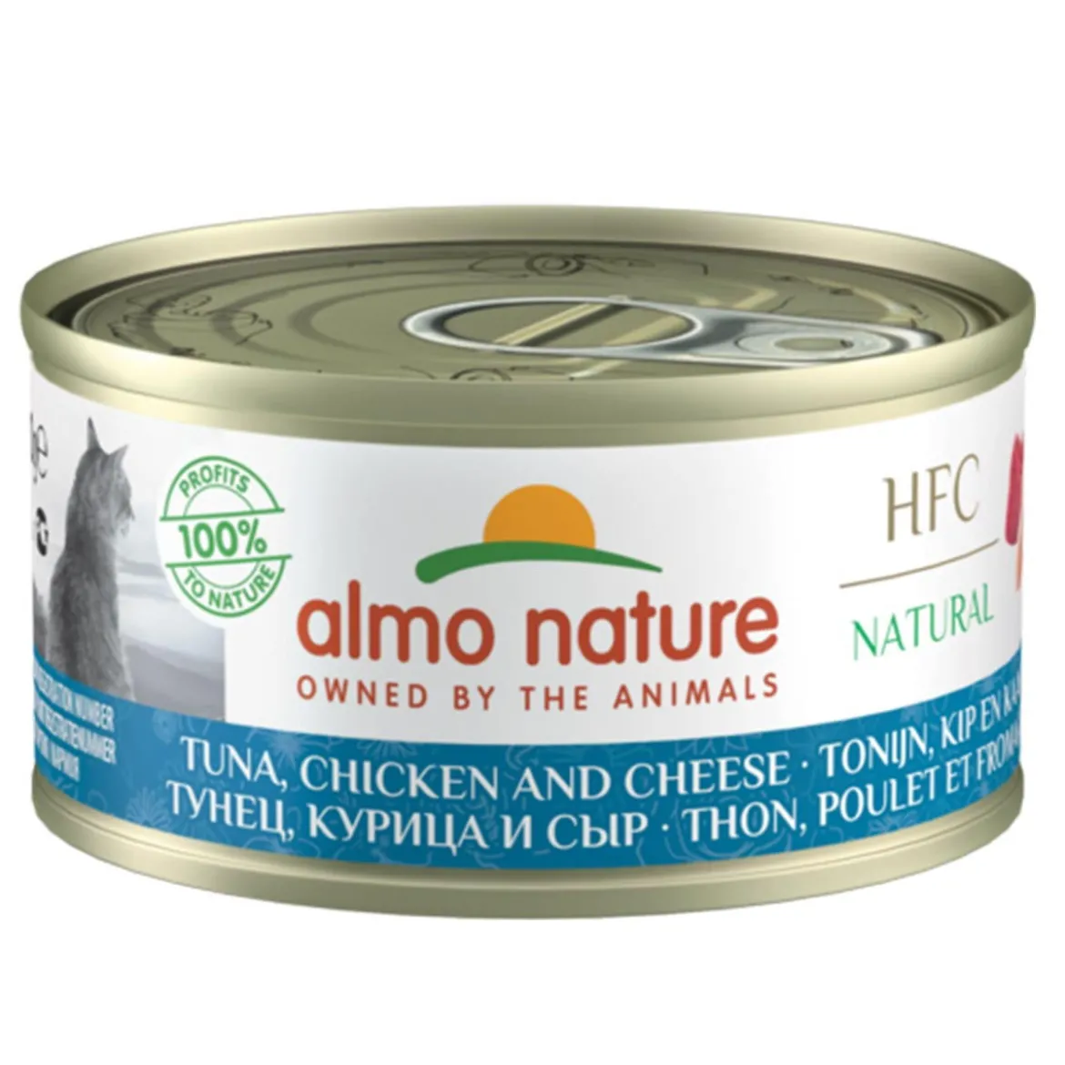 Almo Nature HFC -kissan märkäruoka, tonnikala, kana, juusto 70 g