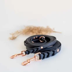 BioThane-hihna Tyylivoitto Braid, musta/ruusukulta