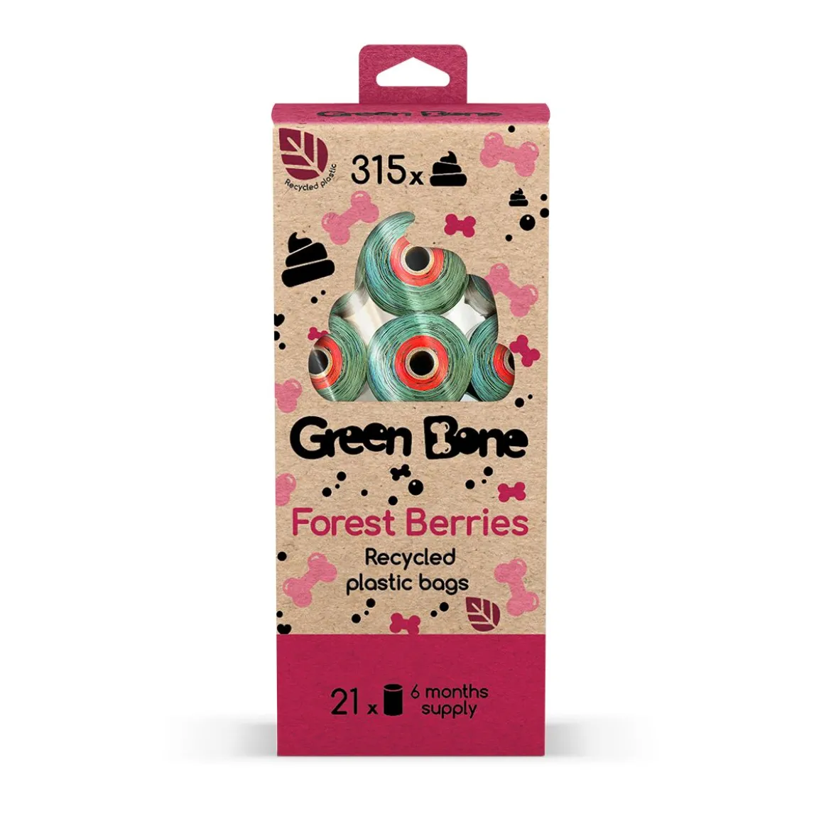 Green Bone poop bag Forest berries