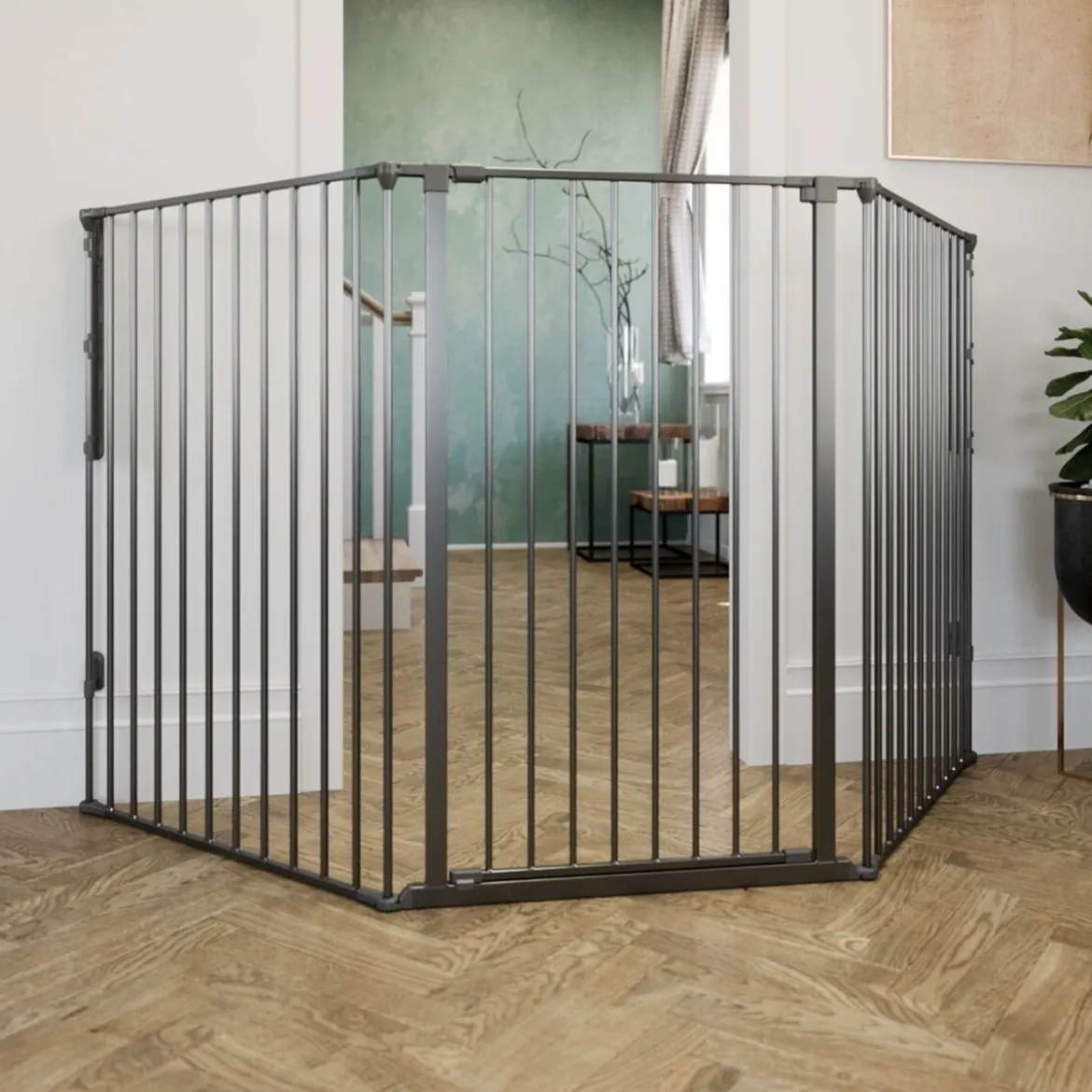 Korkea ja säädettävä koiraportti DogSpace Rocky, musta 90-221 x 104,5 cm
