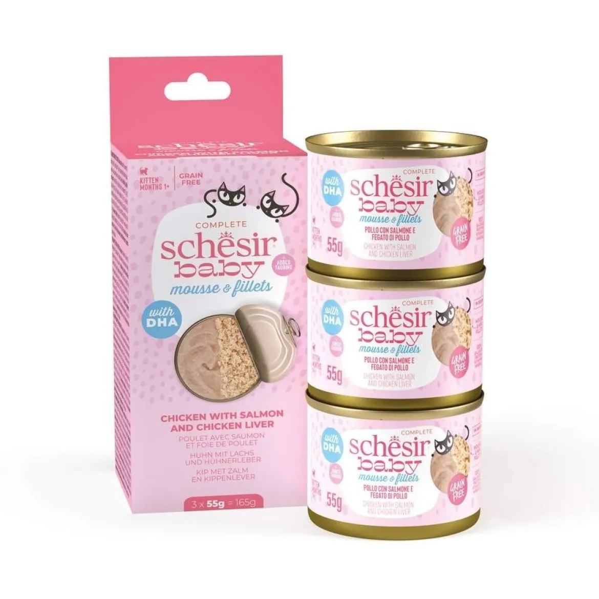Schesir Baby Mousse & Shreds kana & lohi 3 x 55 g